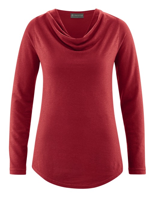 Langarmshirt mit Wasserfallkragen aus Hanf (Lyocell) Normal Fit - ruby [6ecef44a01d0a82e9651a5ab7025434a]