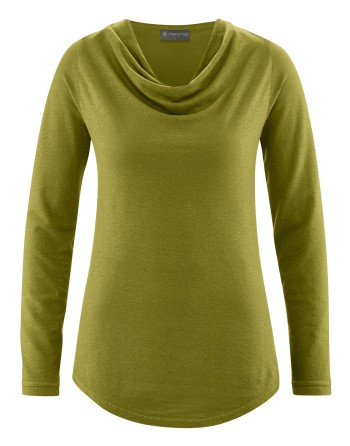 Langarmshirt mit Wasserfallkragen aus Hanf (Lyocell) Normal Fit - pasture [06728644489fa1f06bb88dd4bbef8491]
