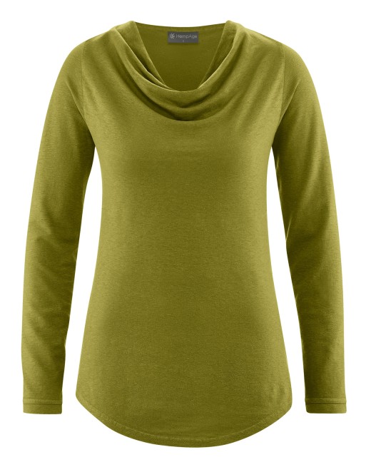Langarmshirt mit Wasserfallkragen aus Hanf (Lyocell) Normal Fit - pasture [06728644489fa1f06bb88dd4bbef8491]
