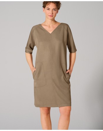 V-Kragen Kleid Hanf/Lyocell - shitake [e1db64dbaf3342ae054cc14e433ec65d]