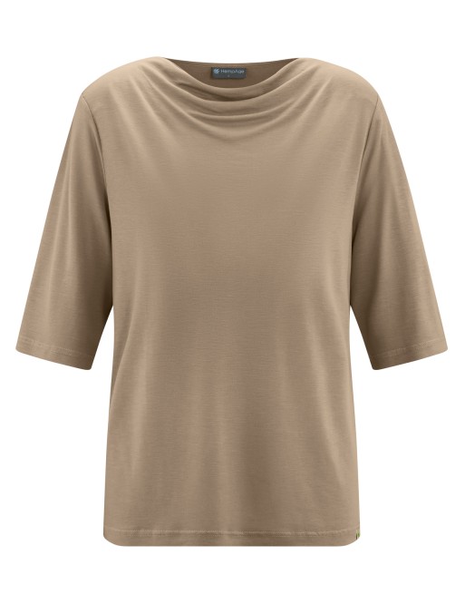 Damen Wasserfallshirt Hanf/Lyocell Casual Fit - shitake [7d0b64780613711aeae1602795ee946c]