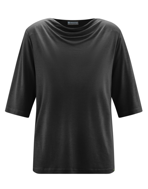 Damen Wasserfallshirt Hanf/Lyocell Casual Fit - black [1455f752907d81ff1ae6cc6c974e11d3]