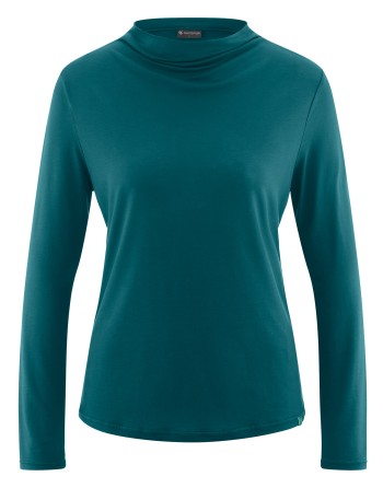 Damen Longsleeve Wasserfall-Ausschnitt Lyocell (Hanf) Normal fit - teal [fc5b2a98398a59d44c247f6576c9dd14]