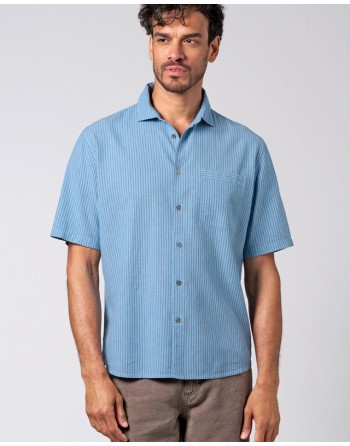 Gestreiftes Halbarmhemd aus Hanf/Biobaumwolle - Casual Fit - glacier [da666f0314e26c779b112aff2c0a953b]