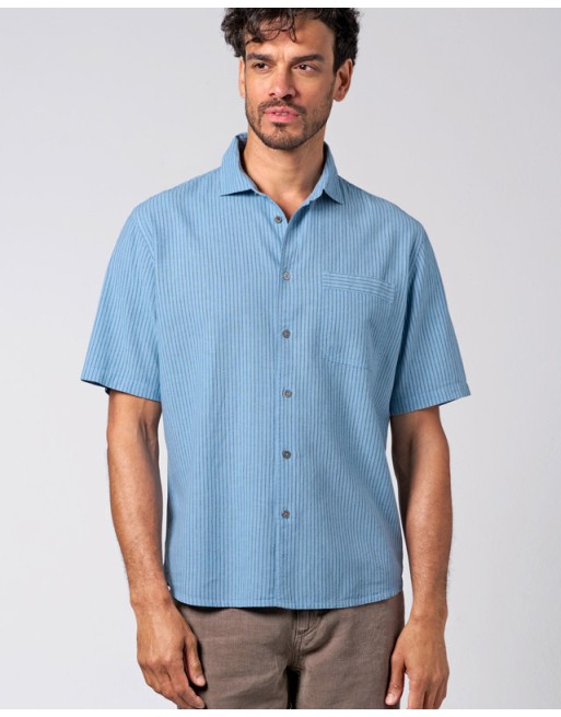Gestreiftes Halbarmhemd aus Hanf/Biobaumwolle - Casual Fit - glacier [da666f0314e26c779b112aff2c0a953b]