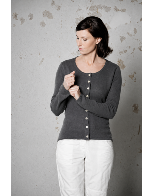Gestrickter Cardigan recycled Hanf/Biobaumwolle Damen - Normal Fit - anthrazit [e6a8fdfd447d262b0947dccc9bbde44b]