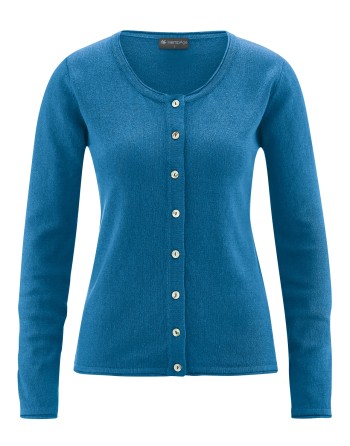 Gestrickter Cardigan recycled Hanf/Biobaumwolle Damen - Normal Fit - sea [287ce8b732b447f93f706c315cdbfd9e]