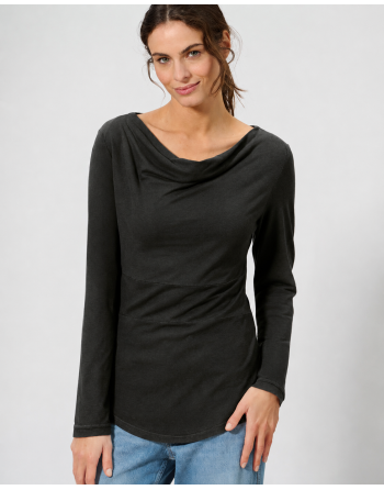 Langarmshirt mit Wasserfallkragen Hanf/Biobaumwolle Casual Fit - black [8f9399e45f742437d8d31cd50c0bb9e9]