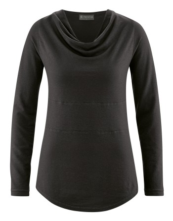 Langarmshirt mit Wasserfallkragen Hanf/Biobaumwolle Casual Fit - black [89fe6b7e828503e46cd550bfd5033fe5]