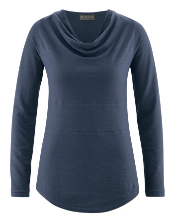 Langarmshirt mit Wasserfallkragen Hanf/Biobaumwolle Casual Fit - wintersky [1215cd988e430ab44b310e556ce08c7e]