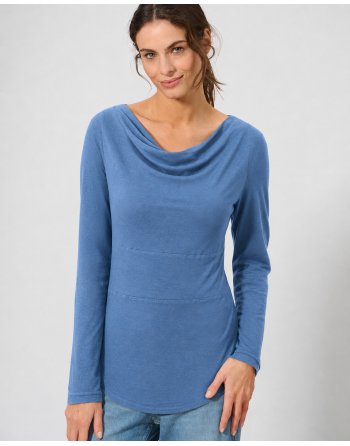 Langarmshirt mit Wasserfallkragen Hanf/Biobaumwolle Casual Fit - blueberry [dc4d0a0c58e7083e43b0f89fd2b8fe88]