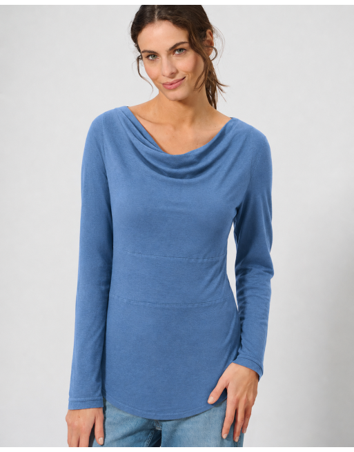 Langarmshirt mit Wasserfallkragen Hanf/Biobaumwolle Casual Fit - blueberry [dc4d0a0c58e7083e43b0f89fd2b8fe88]
