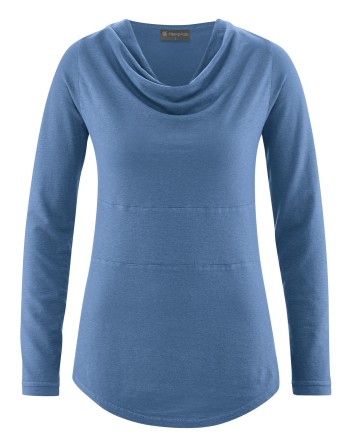 Langarmshirt mit Wasserfallkragen Hanf/Biobaumwolle Casual Fit - blueberry [34399507d6cb72c91270a1975f527019]