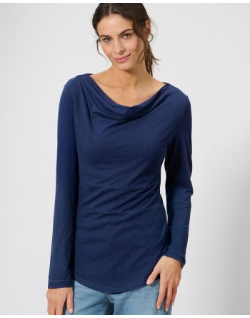 Langarmshirt mit Wasserfallkragen Hanf/Biobaumwolle Casual Fit - night [cf3116f01b789365c91d064e84ea77d1]