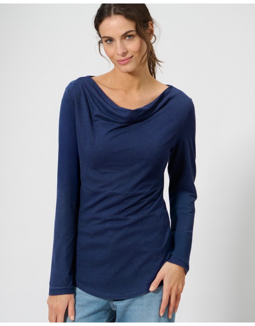Langarmshirt mit Wasserfallkragen Hanf/Biobaumwolle Casual Fit - night [cf3116f01b789365c91d064e84ea77d1]