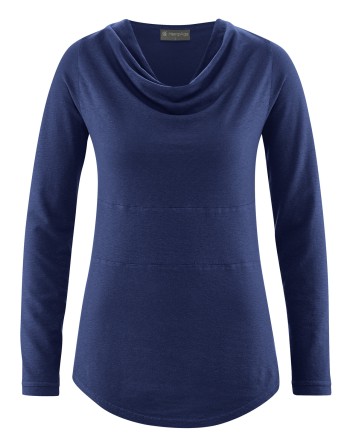 Langarmshirt mit Wasserfallkragen Hanf/Biobaumwolle Casual Fit - night [86bdd1c6282dc14c4b1433a471ecf680]