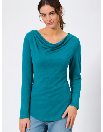 Langarmshirt mit Wasserfallkragen Hanf/Biobaumwolle Casual Fit - lagoon [a944a205287ccca301eadb3914caf041]