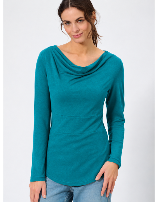 Langarmshirt mit Wasserfallkragen Hanf/Biobaumwolle Casual Fit - lagoon [a944a205287ccca301eadb3914caf041]