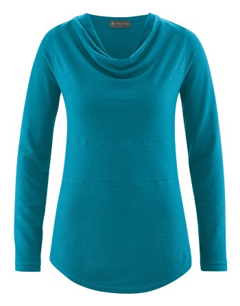 Langarmshirt mit Wasserfallkragen Hanf/Biobaumwolle Casual Fit - lagoon [7e7c351dd710c9c17368a6e874b833a4]