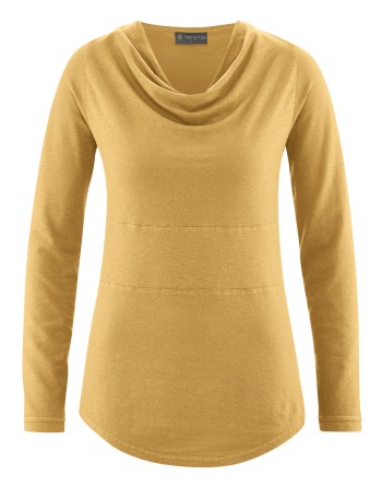 Langarmshirt mit Wasserfallkragen Hanf/Biobaumwolle Casual Fit - dijon [12e875424564ba8040079c44079fc6e2]