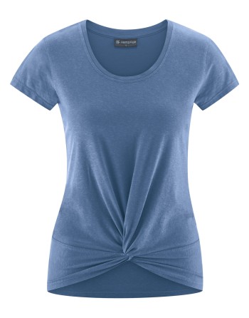 Yoga T-Shirt Knotendetail Hanf/Biobaumwolle Slim Fit - blueberry [9314269b9c9fe8f45c1b0631d310bc19]