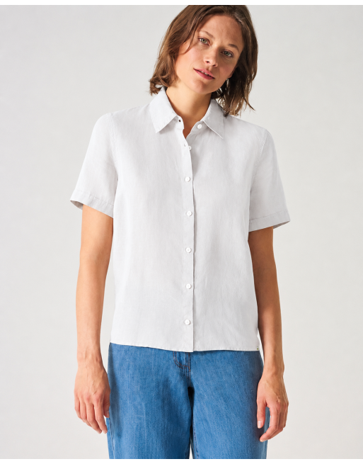 Kurzarmbluse aus reinem 100% Hanf Normal Fit - white [6642cdf672582b3194d587e3086fcd04]