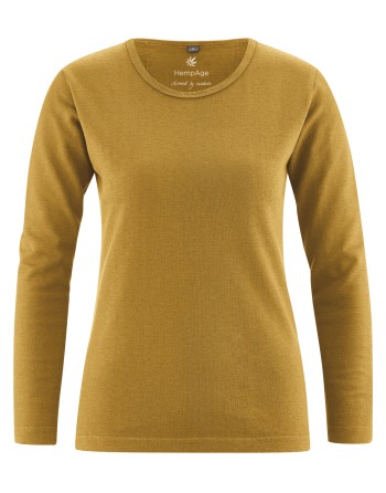 Basic Langarmshirt Damen Hanf/Biobaumwolle Slim Fit - peanut [7b7deebc5fe71a1dad28b9183e7b43b8]