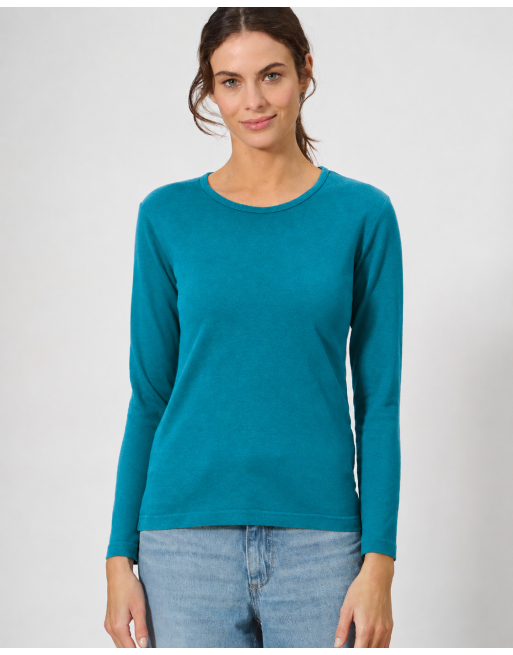 Basic Langarmshirt Damen Hanf/Biobaumwolle Slim Fit - lagoon [a26f8c406b1c016c6b7d7fd6b95acf29]