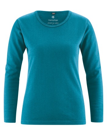 Basic Langarmshirt Damen Hanf/Biobaumwolle Slim Fit - lagoon [365fcd5cb0e1608d089f74d76e253e31]