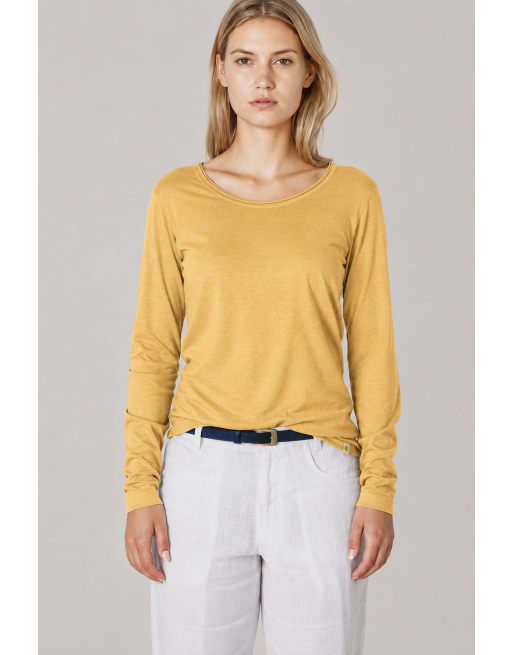 Luftiges Langarmshirt Damen Hanf/Biobaumwolle Normal Fit - dijon [36f408ff6c19e63a981b17847b0903b4]
