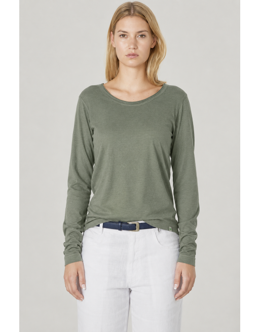 Luftiges Langarmshirt Damen Hanf/Biobaumwolle Normal Fit - moss [8ced613059f54698501731c286e2fff2]