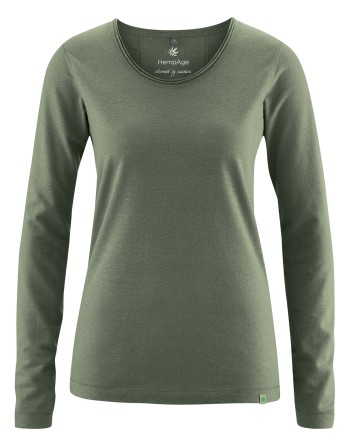 Luftiges Langarmshirt Damen Hanf/Biobaumwolle Normal Fit - moss [d4f790e7936bdd20da1383aa098b8a8a]