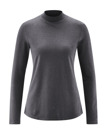 Langarmshirt mit Stehkragen Hanf/Biobaumwolle Damen Normal Fit - anthrazit [b8e3b2bead9b9625be59a6305ca3ba0f]
