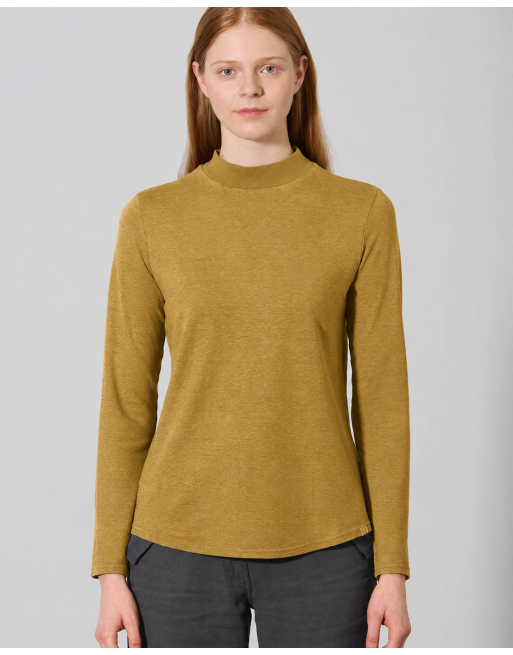Langarmshirt mit Stehkragen Hanf/Biobaumwolle Damen Normal Fit - peanut [99260aca2e113a378403cdba602b9567]