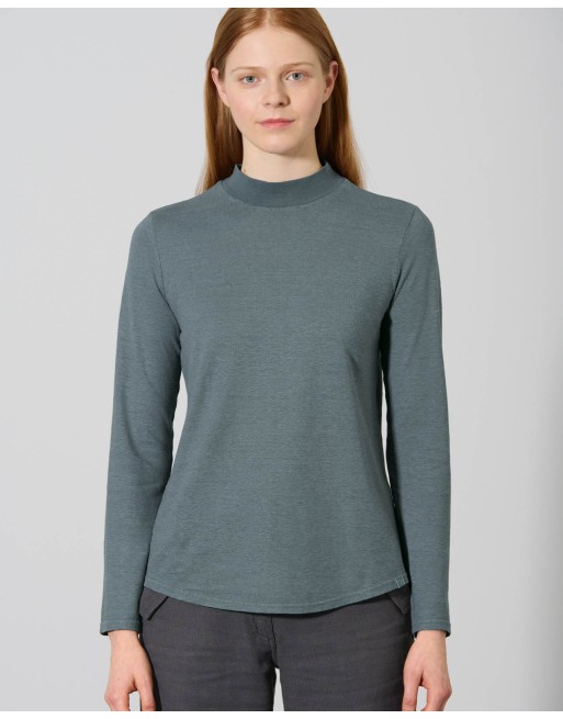 Langarmshirt mit Stehkragen Hanf/Biobaumwolle Damen Normal Fit - titan [c3fdc4b61e427da6c0710768cd02c955]