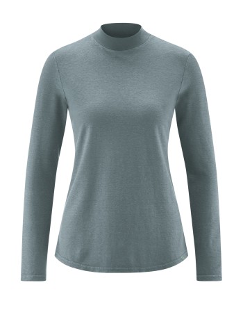 Langarmshirt mit Stehkragen Hanf/Biobaumwolle Damen Normal Fit - titan [08076712e8f603876a0485f60e374a67]