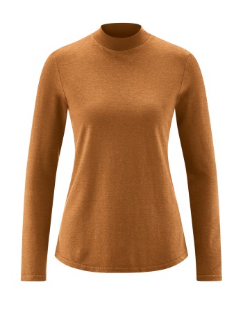 Langarmshirt mit Stehkragen Hanf/Biobaumwolle Damen Normal Fit - almond [698079b4ec8465877906d209893e82df]