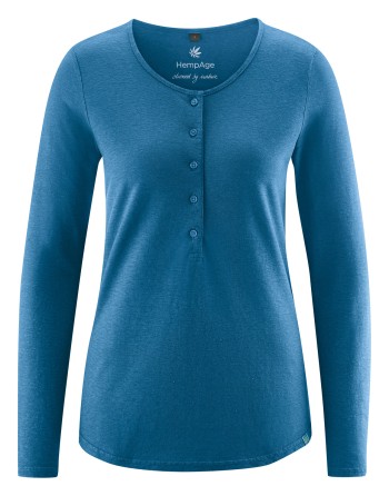 Basic Damen Henley Hanf/Biobaumwolle Normal Fit - sea [07d65e880a5fd1773e836678e01ddf07]