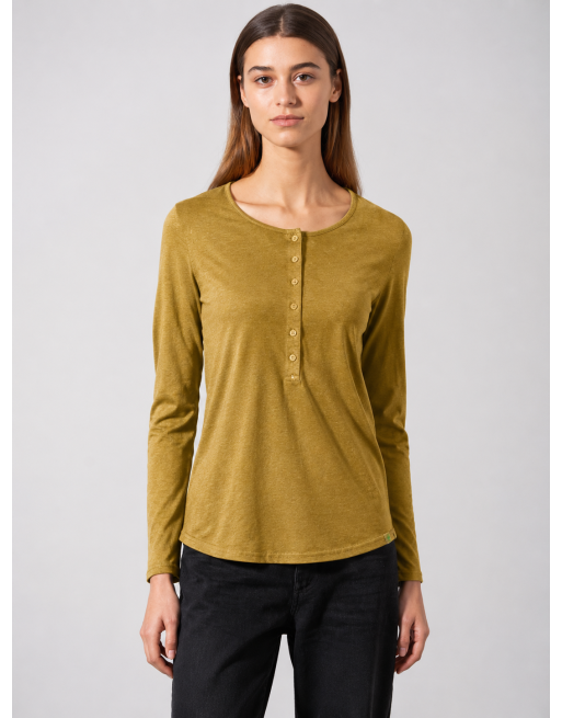 Basic Damen Henley Hanf/Biobaumwolle Normal Fit - peanut [bb551e883af53a4a6d3e5be8f66e4e75]
