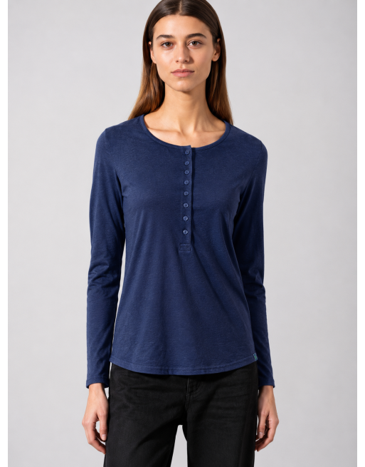 Basic Damen Henley Hanf/Biobaumwolle Normal Fit - night [a314213d970ca1d75777c18f0dab4652]