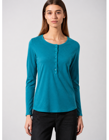 Basic Damen Henley Hanf/Biobaumwolle Normal Fit - lagoon [214417e17a396831845d55d2f989c352]