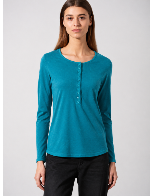 Basic Damen Henley Hanf/Biobaumwolle Normal Fit - lagoon [214417e17a396831845d55d2f989c352]