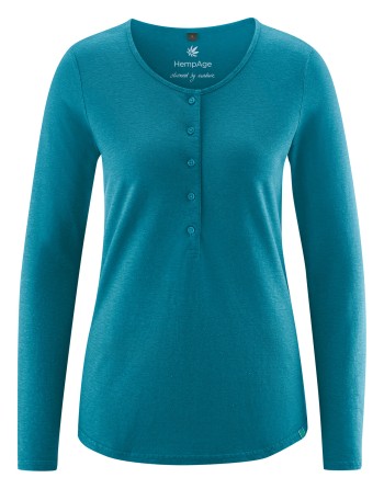 Basic Damen Henley Hanf/Biobaumwolle Normal Fit - lagoon [05223fb55b5357ffe01db72b9b0baa45]