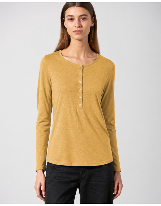 Basic Damen Henley Hanf/Biobaumwolle Normal Fit - dijon [f3610318da68751f78dcdc3d3381d410]