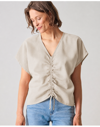 Geraffte Sommerbluse Hanf/Biobaumwolle - Casual Fit - distel [ae836b2ef388118f42ab6f18513decfb]