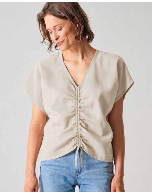 Geraffte Sommerbluse Hanf/Biobaumwolle - Casual Fit - distel [ae836b2ef388118f42ab6f18513decfb]