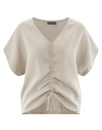 Geraffte Sommerbluse Hanf/Biobaumwolle - Casual Fit - distel [8925001ed189eb0cc891feecd5c81c15]