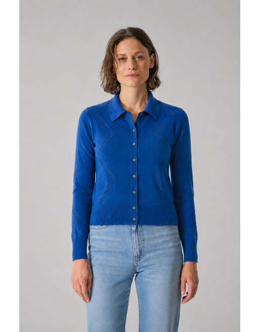 Melierte Strick-Jacke mit Lochstruktur Hanf/Biobaumwolle Slim Fit - royal [cf1464a07b520138b0155e28c530f1ec]
