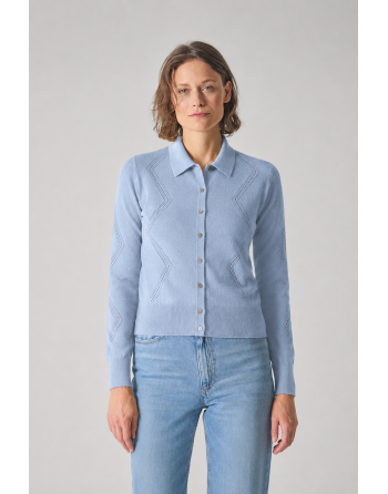 Melierte Strick-Jacke mit Lochstruktur Hanf/Biobaumwolle Slim Fit - smoke [e36bfb34a92d7126b34c947a116ef76d]