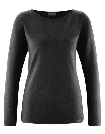 Langarmshirt mit U-Boot Ausschnitt Hanf/Biobaumwolle Damen Normal Fit - black [20169654c92f487a6514bb0f37bb89e2]